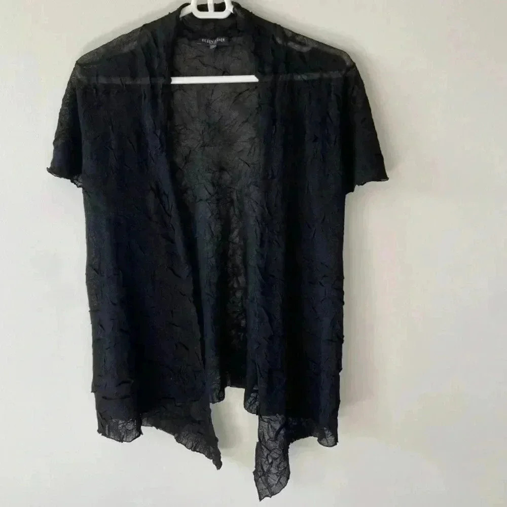 EILEEN FISHER black Open Sweater Vest size ps